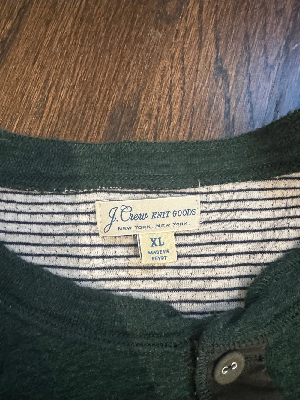 J. Crew Dark Green Henley with Striped Lining